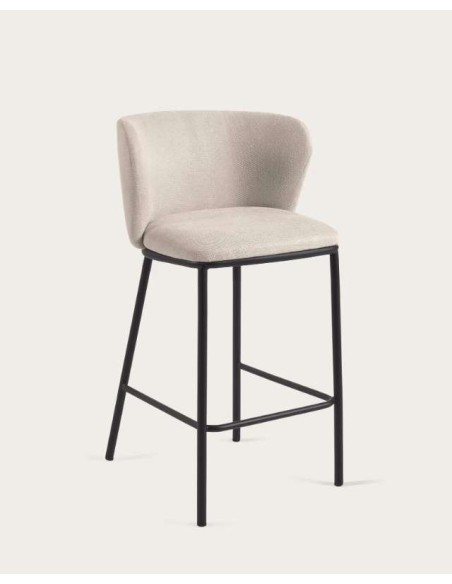 Taburete Ciselia 65 cm chenilla beige/acero negro - Kave Home
