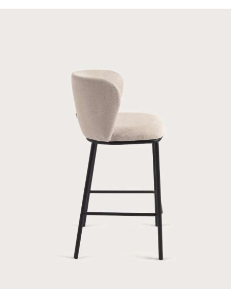 Taburete Ciselia 65 cm chenilla beige/acero negro - Kave Home