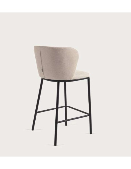 Taburete Ciselia 65 cm chenilla beige/acero negro - Kave Home