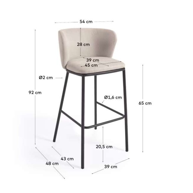 Taburete Ciselia 65 cm chenilla beige/acero negro - Kave Home Taburete Ciselia 65 cm chenilla beige/acero negro - Kave Home