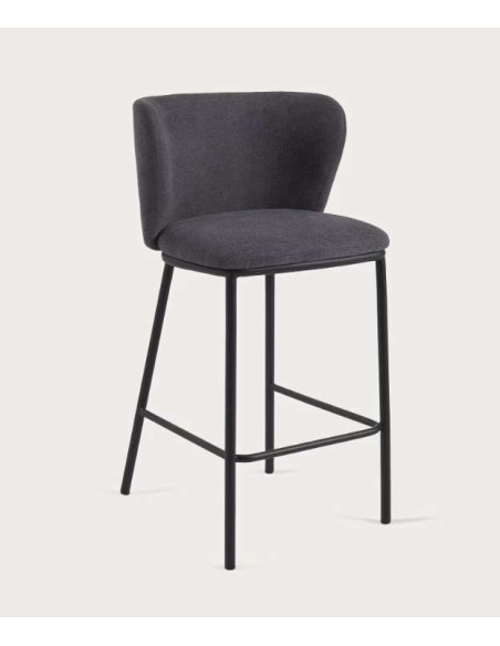 Taburete Ciselia 65 cm chenilla gris oscuro/acero negro - Kave Home