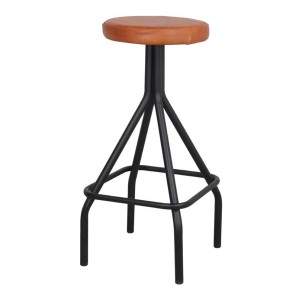 Taburete GAUCHO 79 cm, Metal Negro / Piel Marrón. Vackart 2