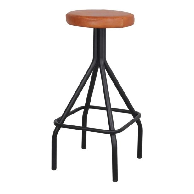 Taburete GAUCHO 79 cm, Metal Negro / Piel Marrón. Vackart Taburete GAUCHO 79 cm, Metal Negro / Piel Marrón. Vackart