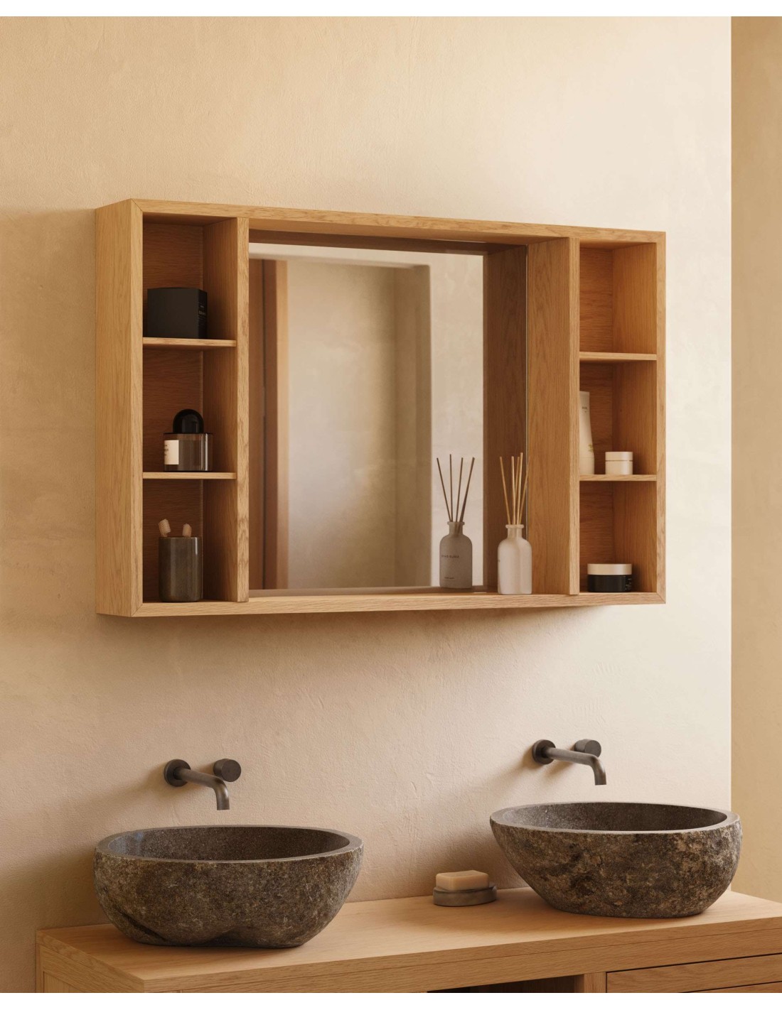 Armario con espejo de baño Parana de madera maciza de teca 100 x 65 cm