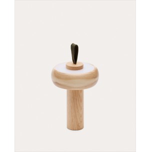 Lámpara de mesa portátil Luba de madera maciza de fresno y asa de algodón verde - Kave Home-L0300049MM46. Producto de estilo Rústico