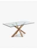 Mesa Argo de cristal y patas de acero efecto madera  200 x 100 cm - Kave Home