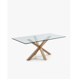 Mesa Argo de cristal y patas de acero efecto madera 200 x 100 cm - Kave Home-C429C07. Producto de estilo Nórdico