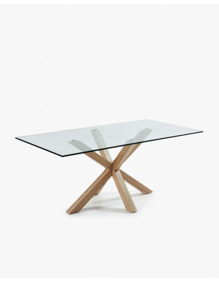 Mesa Argo, cristal, acero efecto madera  200x100 cm Kave Home. C429C07