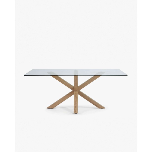 Mesa Argo, cristal, acero efecto madera  200x100 cm Kave Home. C429C07