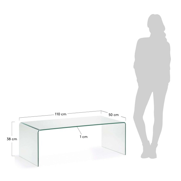 Mesa de centro Burano de cristal 110 x 50 cm - Kave Home. 506109TRA Mesa de centro Burano de cristal 110 x 50 cm - Kave Home. 506109TRA