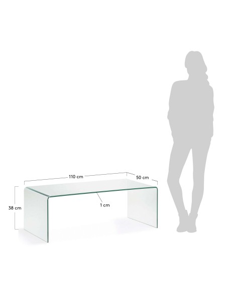 Mesa de centro Burano de cristal 110 x 50 cm - Kave Home. 506109TRA