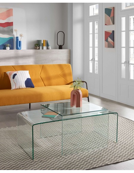 Mesa de centro Burano de cristal 110 x 50 cm - Kave Home. 506109TRA