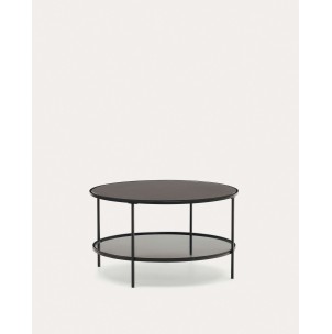 Mesa de centro Gilda de cristal templado y metal con acabado pintado negro mate Ø 80 cm - Kave Home-T0600001CC01. Producto de estilo Moderno