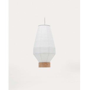 Pantalla para lámpara de techo Hila de papel blanco y chapa de madera natural Ø 30 cm - Kave Home-L0600013CP05. Producto de estilo Rústico