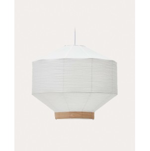 Pantalla para lámpara de techo Hila de papel blanco y chapa de madera natural Ø 80 cm - Kave Home-L0600009CP05. Producto de estilo Rústico