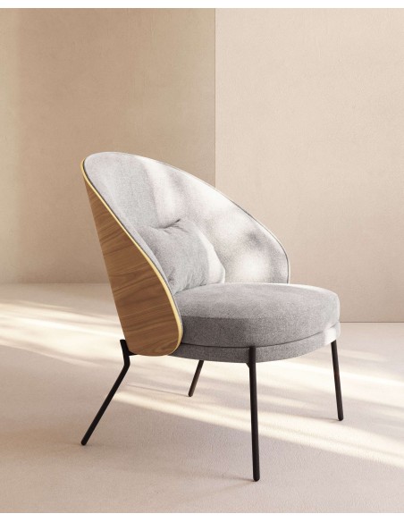 Sillón Eamy gris claro, fresno natural, metal - Kave Home S0900001HE12