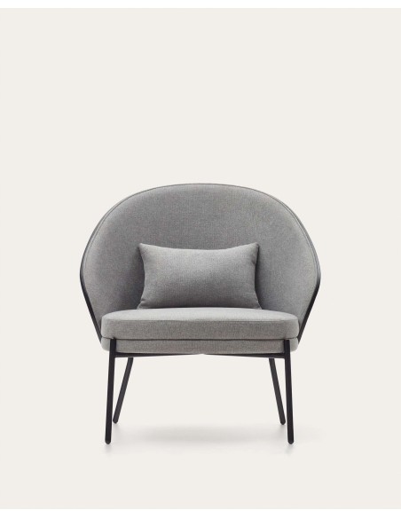 Sillón Eamy gris claro, fresno / metal negro - Kave Home. S0900002HE12