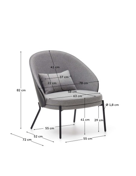 Sillón Eamy gris claro, fresno / metal negro - Kave Home. S0900002HE12
