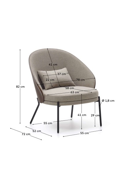 Sillón Eamy marrón claro, fresno wengué, metal Kave Home S0900001HE03