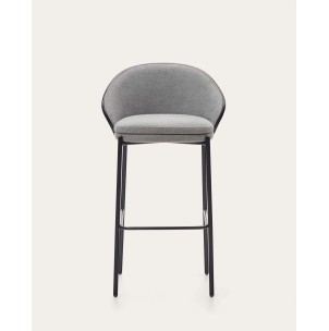 Taburete Eamy gris claro chapado en fresno con acabado negro y metal negro altura 77 cm - Kave Home-C0600002HE12. Producto de estilo Moderno