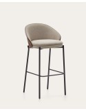 Taburete Eamy marrón claro chapado en fresno acabado wengué y metal negro altura 77 cm - Kave Home