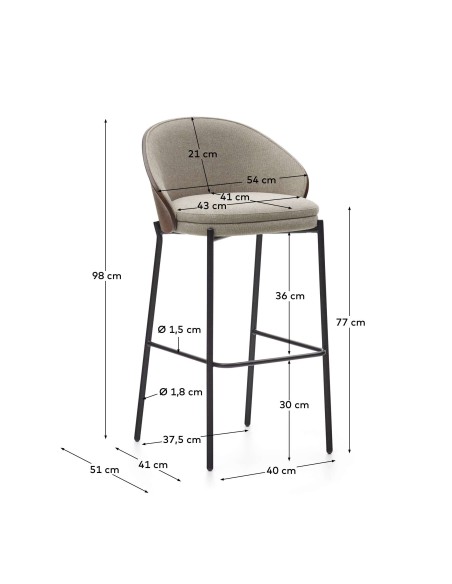 Taburete Eamy marrón claro, fresno wengué 77cm Kave Home C0600001HE033
