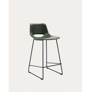 Taburete Zahara piel sintética verde y acero con acabado negro altura 65 cm - Kave Home-CC0912U06H. Producto de estilo Moderno