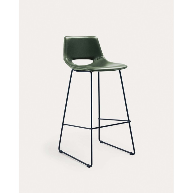 Taburete Zahara piel sintética verde, acero 76 cm Kave Home. CC0912U06