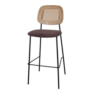 Taburete Alto CARDINAL 75 cm, Metal / Ratán / Textil Topo - Vackart. Los más exclusivos y modernos taburetes de diseño nórdico, solo en Vackart tu tienda diseño.