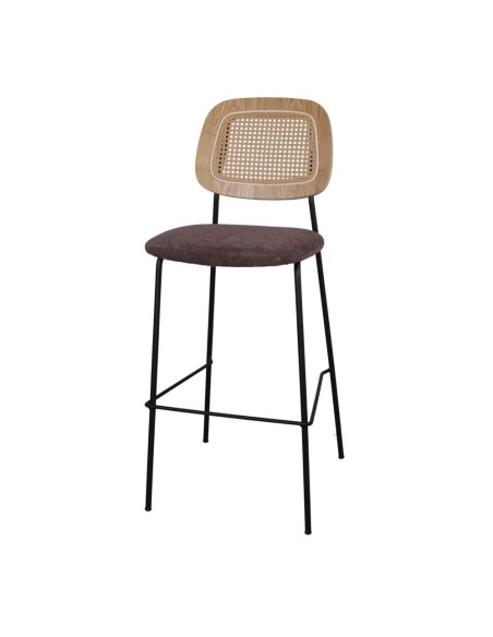 Taburete Alto CARDINAL 75 cm, Metal / Ratán / Textil Topo