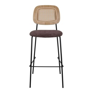 Taburete Alto CARDINAL 75 cm, Metal / Ratán / Textil Topo 2
