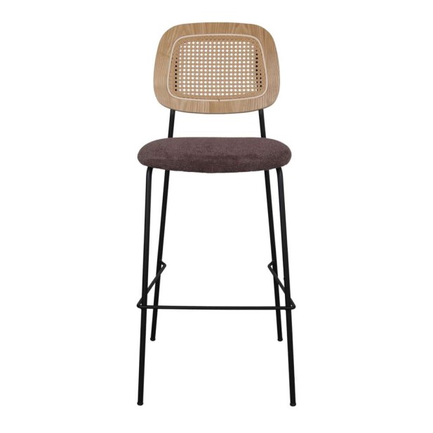 Taburete Alto CARDINAL 75 cm, Metal / Ratán / Textil Topo Taburete Alto CARDINAL 75 cm, Metal / Ratán / Textil Topo