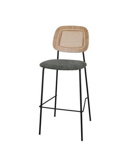 Taburete Alto CARDINAL 75 cm, Metal / Ratán / Textil Verde
