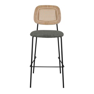 Taburete Alto CARDINAL 75 cm, Metal / Ratán / Textil Verde 2