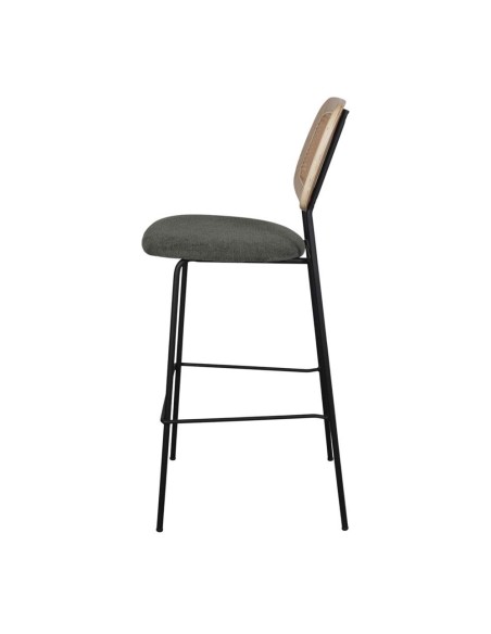 Taburete Alto CARDINAL 75 cm, Metal / Ratán / Textil Verde