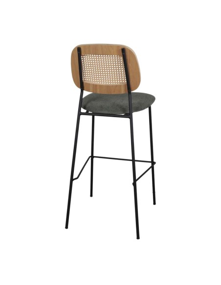 Taburete Alto CARDINAL 75 cm, Metal / Ratán / Textil Verde