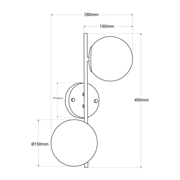 Aplique KLEK con acabado latón con 2 bolas de cristal opalino