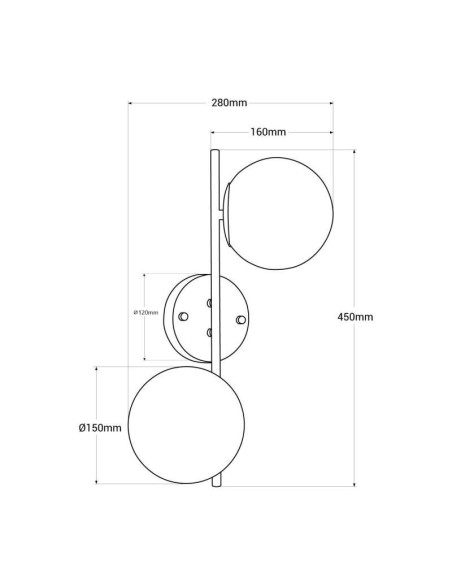 Aplique KLEK con acabado latón con 2 bolas de cristal opalino
