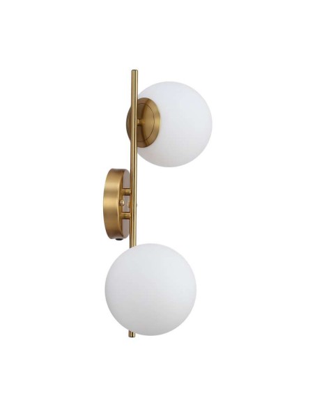 Aplique KLEK con acabado latón con 2 bolas de cristal opalino