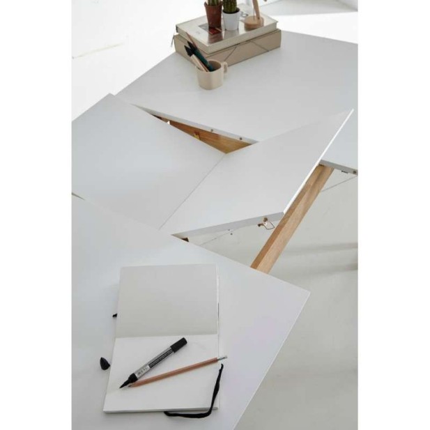 Mesa Extensible DAPHNE 140/180x90 cm Madera Blanca / Natural - Vackart