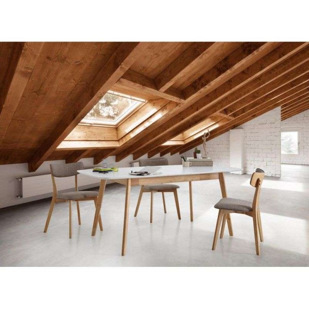 Mesa Extensible DAPHNE 120/150x80 cm Madera Blanca / Natural - Vackart 