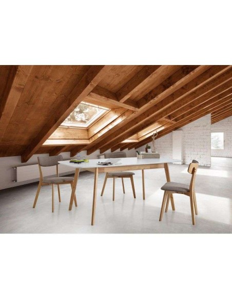 Mesa Extensible DAPHNE 120/150x80 cm Madera Blanca / Natural - Vackart 