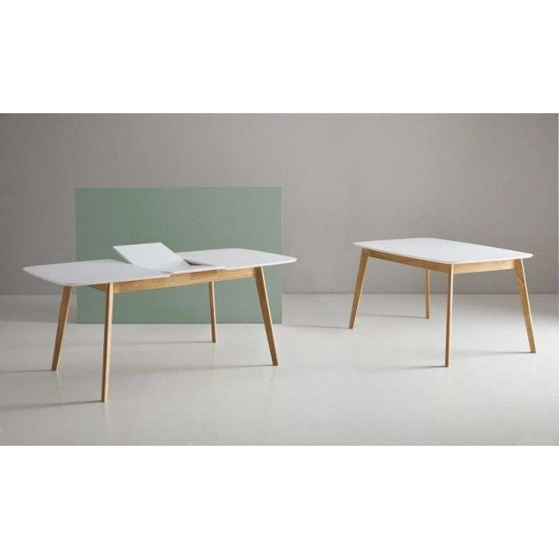 Mesa Extensible DAPHNE 120/150x80 cm Madera Blanca / Natural - Vackart 
