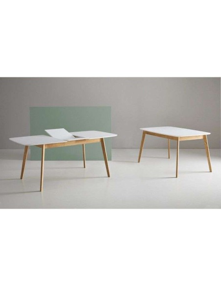 Mesa Extensible DAPHNE 120/150x80 cm Madera Blanca / Natural - Vackart 