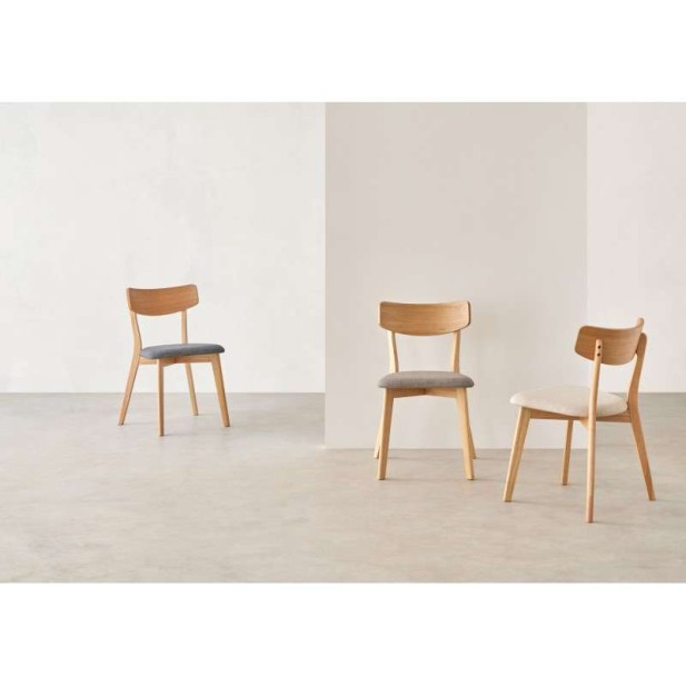 Silla MØRK, Madera Natural / Textil Gris Claro - Vackart Silla MØRK, Madera Natural / Textil Gris Claro - Vackart