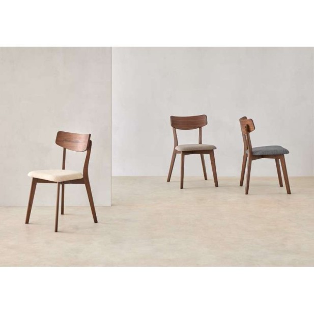 Silla MØRK, Madera Nogal / Textil Gris Claro - Vackart Silla MØRK, Madera Nogal / Textil Gris Claro - Vackart