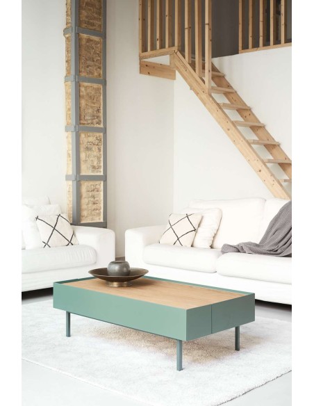 Mesa de Centro ARISTA 110x60 cm, Verde / Roble - Teulat. Vackart
