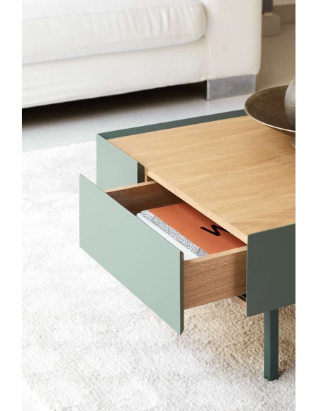 Mesa de Centro ARISTA 110x60 cm, Verde / Roble - Teulat. Vackart