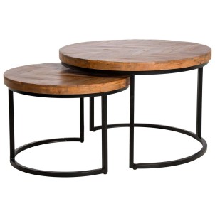 Set 2 Mesas de Centro MALTHE, Mango Natural / Metal - Vackart. Las más exclusivas y modernas mesas de diseño nórdico en Vackart, tu tienda de diseño online.