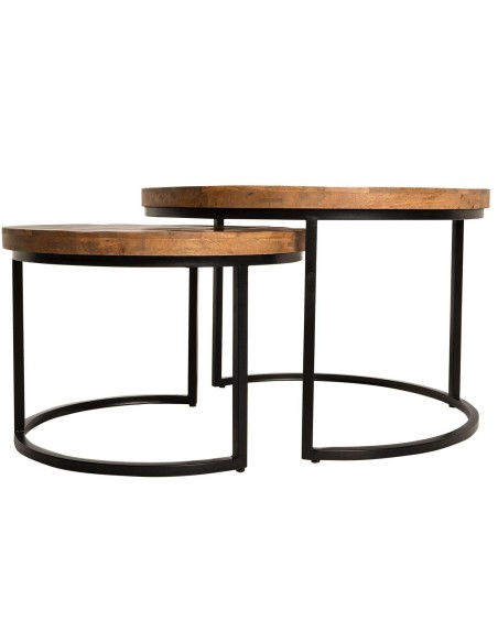 Set 2 Mesas de Centro MALTHE, Mango Natural / Metal - Vackart